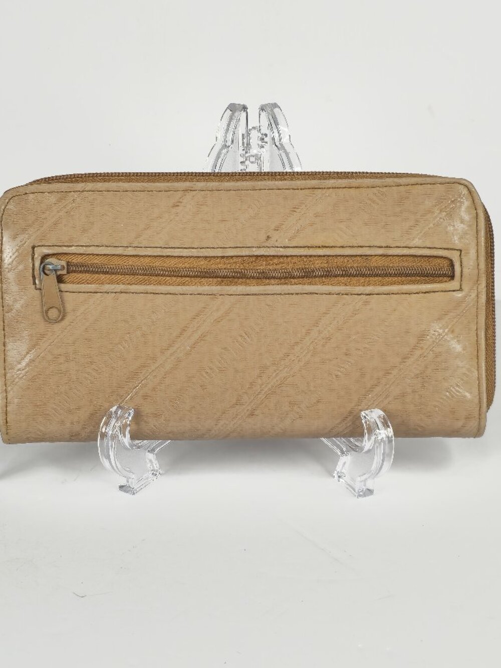 Vintage Genuine Eel Skin Tan Zip Around Wallet Retro Textured Organizer Clutch